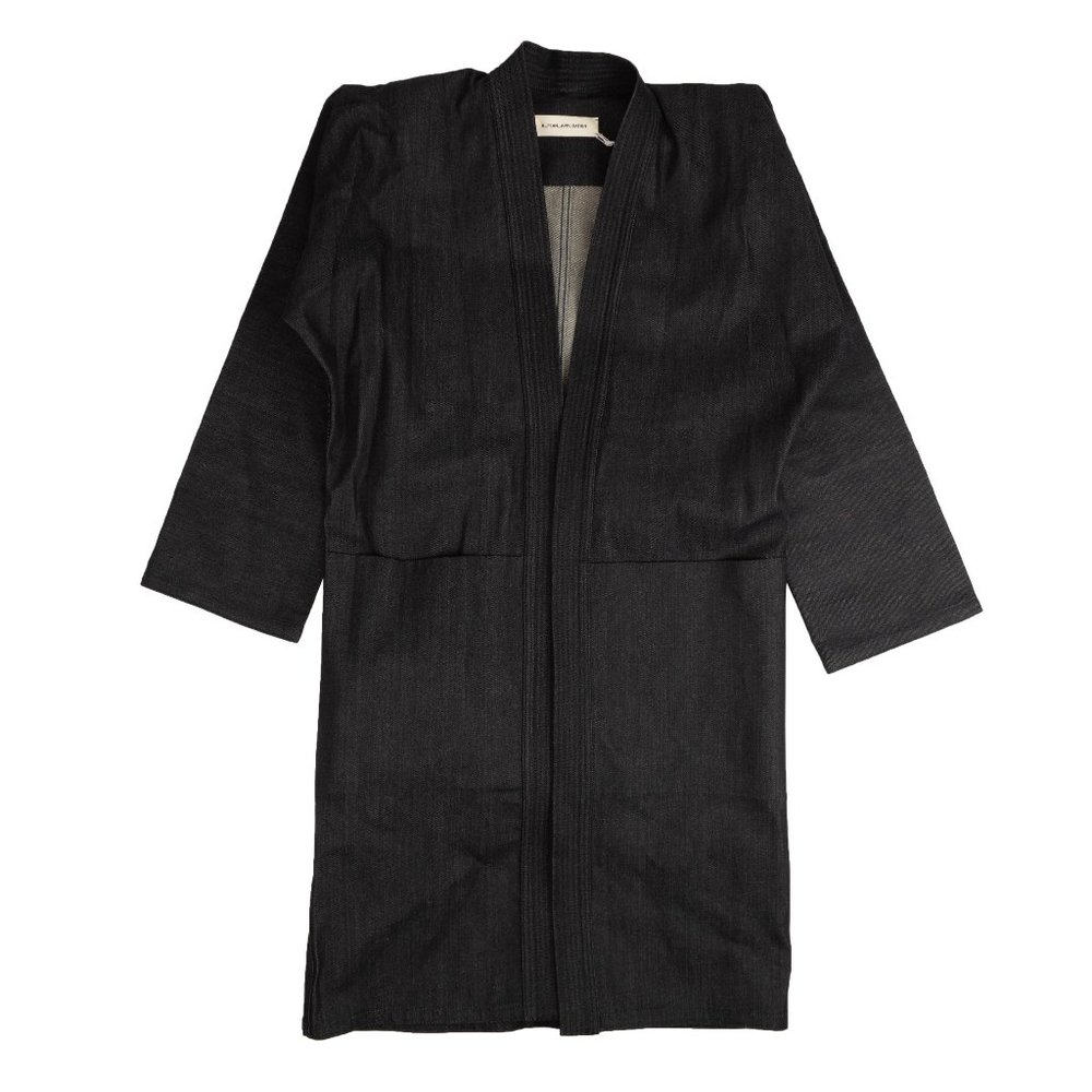 A_PLAN_APPLICATION Navy Blue Long Belted Denim Jacket Size S $665